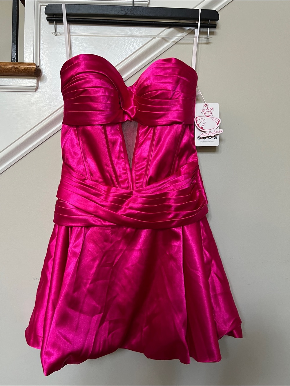 Hot pink Oh Molly HOCO Satin Y2K Prom Beat Glam dress sweetheart ruche keyhole 2